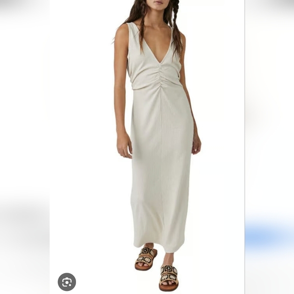 Anthropologie Free People Lyla Beach Ruched Maxi Dress in Summer Khaki - Picture 3 of 8
